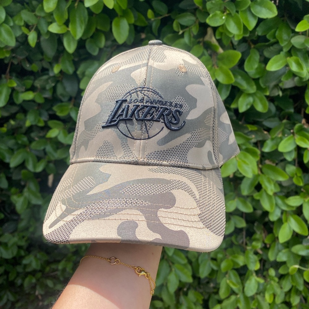 Green and Brown Camouflage Hat with Curved Brim